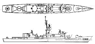 Корабль USS FF-1062 Wuhpple (Knox class Frigate) - чертежи, габариты, рисунки