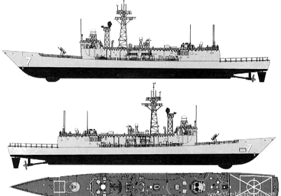 Корабль USS FFG-7 Oliver Hazard Perry - чертежи, габариты, рисунки