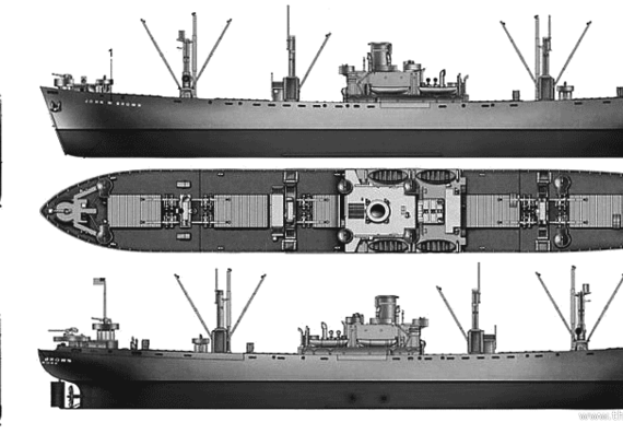Корабль USS John W Brown (Liberty Ship) - чертежи, габариты, рисунки