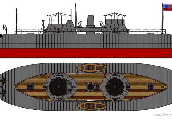 Корабль USS Keokuk (Ironclad Ram) - чертежи, габариты, рисунки