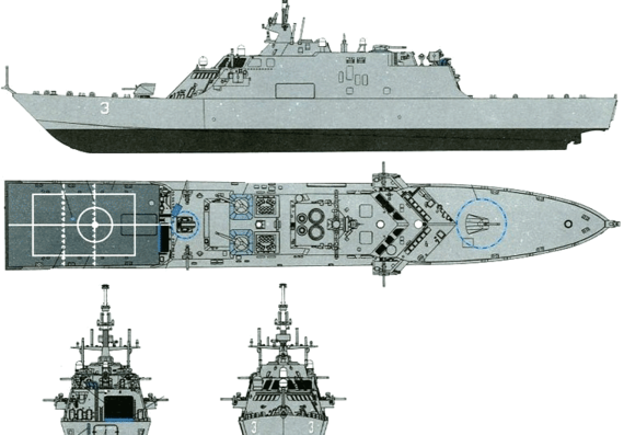 Корабль USS LCS-3 Fort Worth - чертежи, габариты, рисунки