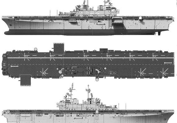 Корабль USS LHD-1 Wasp (Amphibious Assault Ship) - чертежи, габариты, рисунки