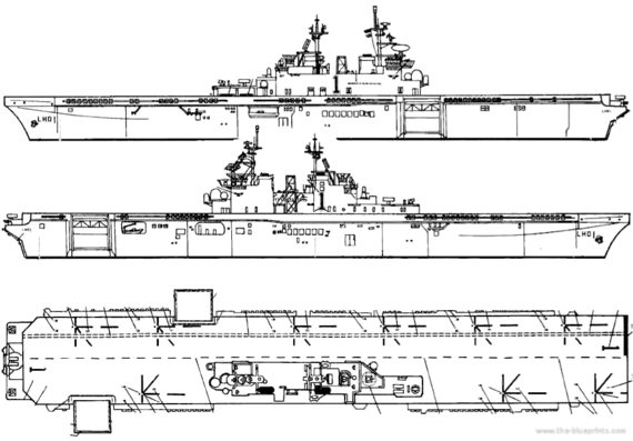 Корабль USS LHD-1 Wasp (Landing Helicopter Dock) - чертежи, габариты, рисунки