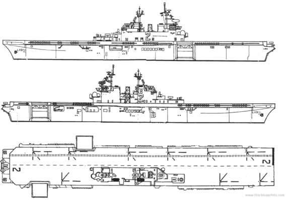Корабль USS LHD-2 Essex (Landing Helicopter Dock) - чертежи, габариты, рисунки