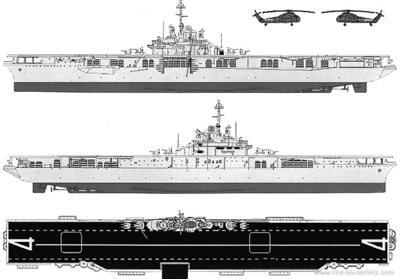 Корабль USS LPH-4 Boxer - чертежи, габариты, рисунки