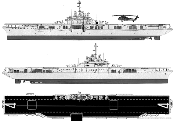 Корабль USS LPH-4 Boxer (Assault Ship) - чертежи, габариты, рисунки