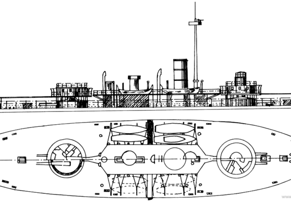 Корабль USS M-1 Puritan (Monitor) (1887) - чертежи, габариты, рисунки