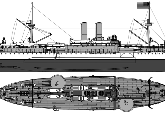 Корабль USS Maine (1898) - чертежи, габариты, рисунки
