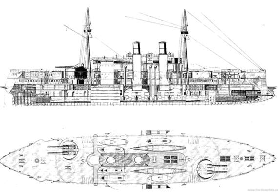 Боевой корабль USS Maine (2nd Class Batleship) (1898) - чертежи, габариты, рисунки
