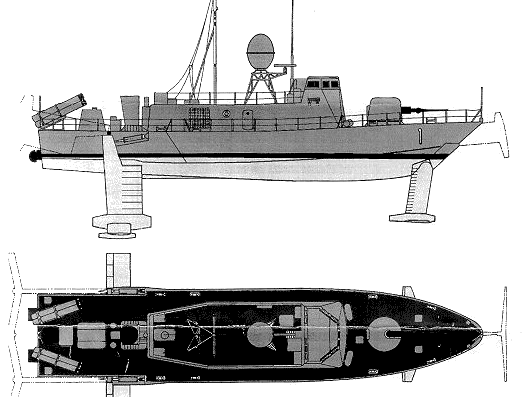 Корабль USS PHM 1 Pegasus (Hydrofoil ) - чертежи, габариты, рисунки