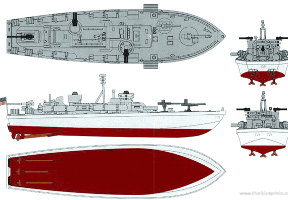 Корабль USS PT-132 - чертежи, габариты, рисунки