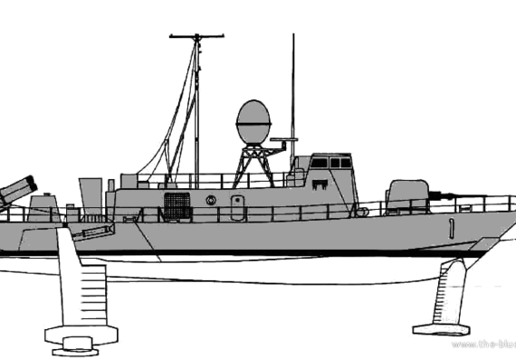 Боевой корабль USS Pegasus Patrol boat - чертежи, габариты, рисунки