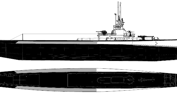Подводная лодка USS SS-215 Growler (Submarine) - чертежи, габариты, рисунки