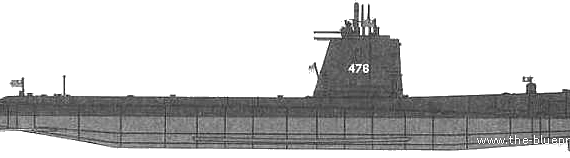 Подводная лодка USS SS-478 Cutlass (Guppy II Class Submarine) - чертежи, габариты, рисунки