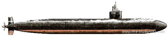 Подводная лодка USS SSN-694 Gtoton (Submarine) - чертежи, габариты, рисунки
