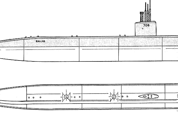 Submarine USS SSN-700 Dallas (Submarine) - drawings, dimensions, figures