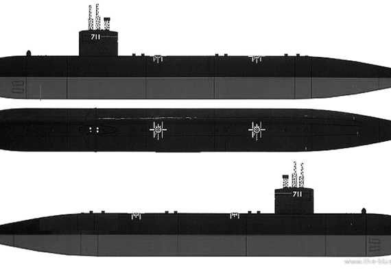 Подводная лодка USS SSN-711 San Francisco (Submarine) - чертежи, габариты, рисунки