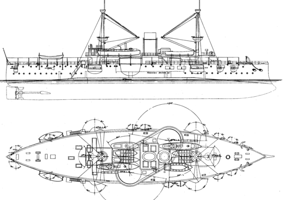 Боевой корабль USS Texas 1895 (2nd Class Battleship) - чертежи, габариты, рисунки