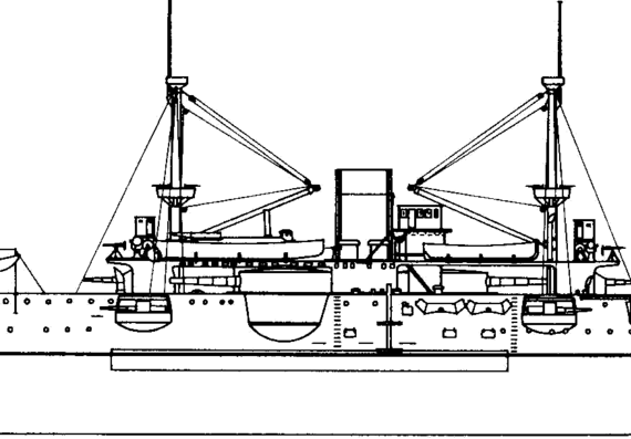 Боевой корабль USS Texas (2nd Class Batleship) (1895) - чертежи, габариты, рисунки