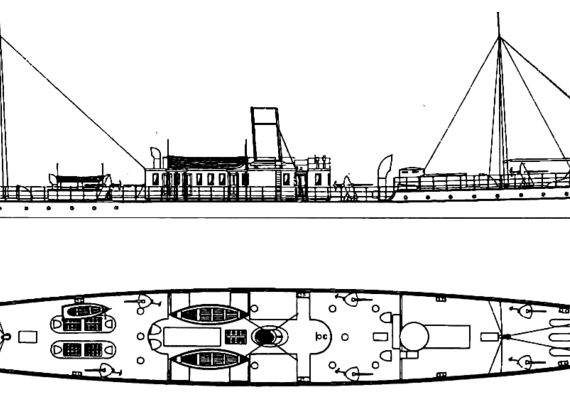Крейсер USS Vesuvius (Dynamite Cruiser) (1890) - чертежи, габариты, рисунки