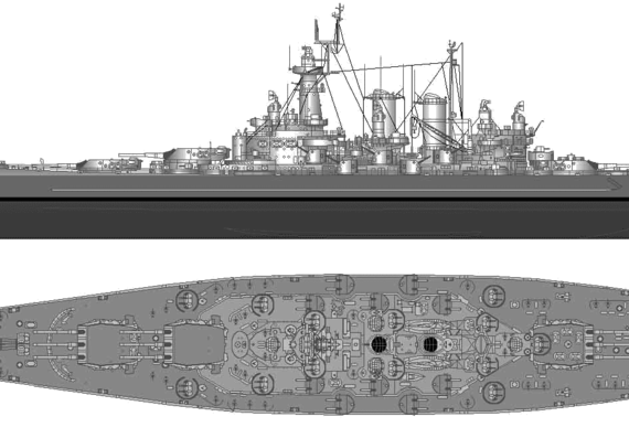 Корабль USS Washington BB-56 - чертежи, габариты, рисунки