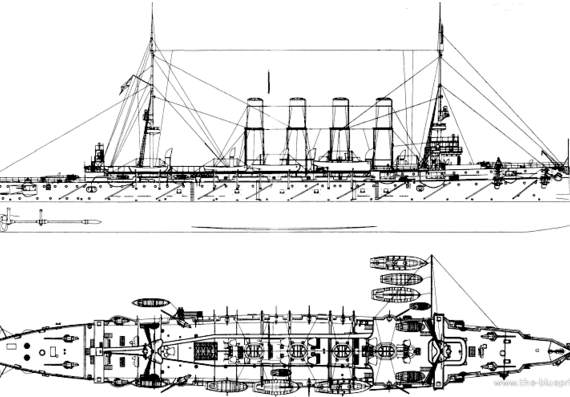 Крейсер Varyag 1901 (Protected Cruiser) - чертежи, габариты, рисунки