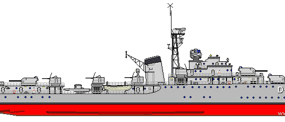 Корабль Venezuela - Nueva Esparta D-11 (Destroyer) (1953) - чертежи, габариты, рисунки