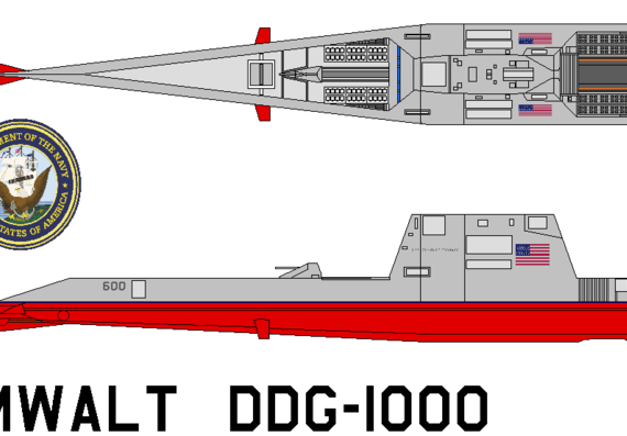 Корабль Zumwalt-class destroyer - чертежи, габариты, рисунки