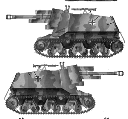 Tank 10.5cm leFH18 (Sf) Self-Propelled Gun H36 (f) - drawings, dimensions, figures