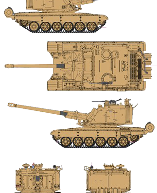 Танк 155mm AU-F1 SPH - чертежи, габариты, рисунки