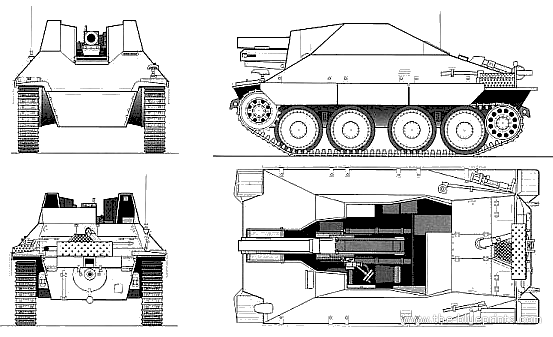 Танк 15cm sIG33-2 (SF) Jagdpanzer 38(t) - чертежи, габариты, рисунки