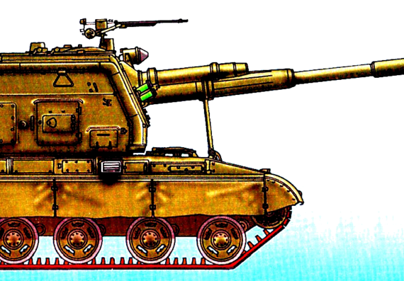Танк 2S19M1 MSTA-S 155mm SPG - чертежи, габариты, рисунки