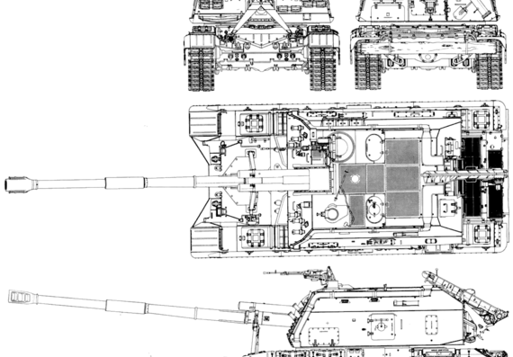 Танк 2S19M2 MSTA-S 152mm SPG - чертежи, габариты, рисунки