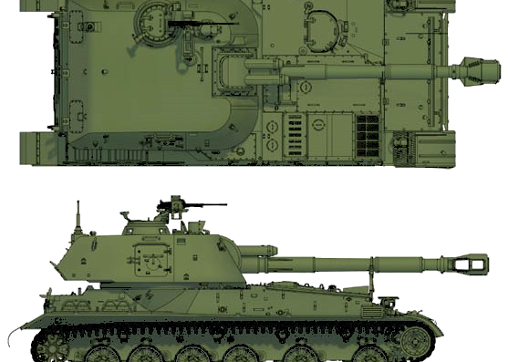 Танк 2S3 M1973 152mm SPG - чертежи, габариты, рисунки