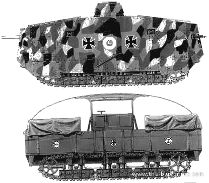 Танк A7V (1918) - чертежи, габариты, рисунки