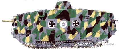 Танк A7V Panzer (1918) - чертежи, габариты, рисунки