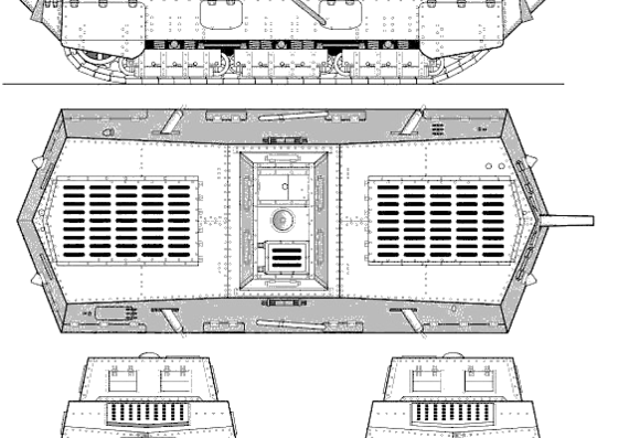 Танк A7V Sturmpanzerwagen - чертежи, габариты, рисунки