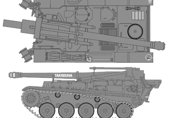 Танк AMX 13-155 SPG - чертежи, габариты, рисунки
