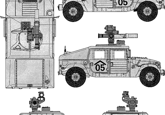 Танк AM General M1046 HUMVEE TOW Missile Carrier - чертежи, габариты, рисунки