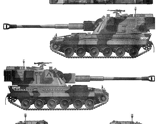 Танк AS-90 155mm SPG - чертежи, габариты, рисунки
