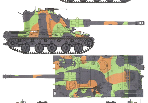 Танк AUF1 155mm Self-Propelled Howitzer - чертежи, габариты, рисунки