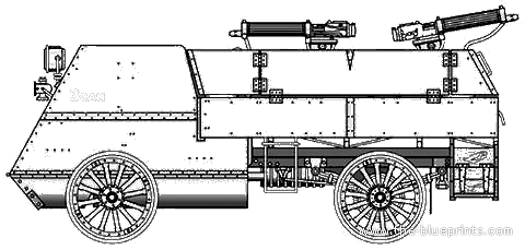 Autocar Armoured Car WWI tank - drawings, dimensions, pictures