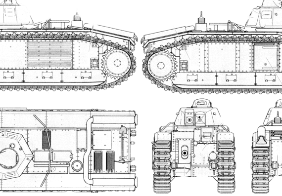 Tank B1bis french tank - drawings, dimensions, figures