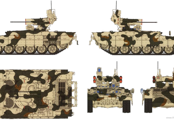 Танк BMPT Ramka Terminator Fire Support Combat Vehicle - чертежи, габариты, рисунки