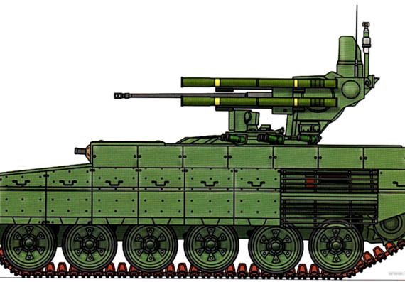 Танк BMPT Tank Support Fighting Vehicle - чертежи, габариты, рисунки