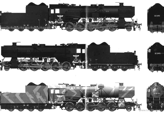 Tank BR52 Locomotive - drawings, dimensions, figures