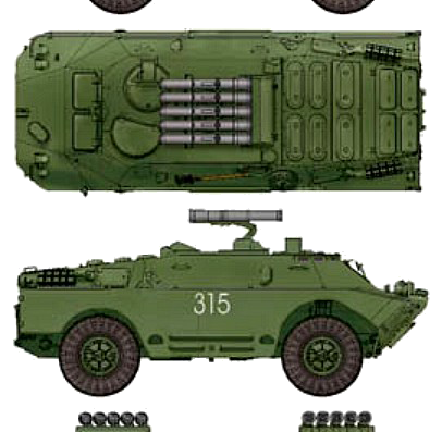 Tank BRDM-2 Spandrel 9P148 Konkurs - drawings, dimensions, figures