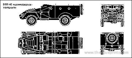Танк BTR-40 Armored Car - чертежи, габариты, рисунки
