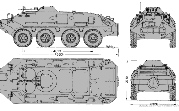 Танк BTR-60 PB - чертежи, габариты, рисунки