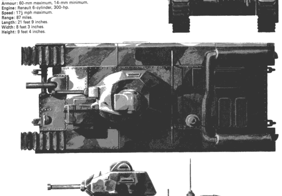 Tank Char de Manoeuvre B1 - drawings, dimensions, figures